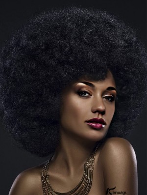 Short Afro Curly Wig with Bangs Natural-Looking Afro Puff Synthetic Wig Perfect for Daily Wear