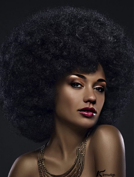 Short Afro Curly Wig with Bangs Natural-Looking Afro Puff Synthetic Wig Perfect for Daily Wear