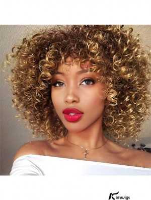 Curly Wigs for Black Women - Brown & Blonde Mixed Synthetic Wig | Natural-Looking Curly Hair for African American Women
