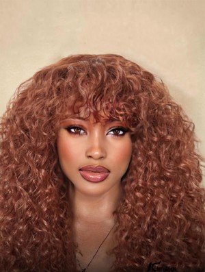 Ginger Brown Curly Wig with Bangs - Soft, Voluminous Synthetic Wig for Black Women | Natural & Stylish Look for Everyday or Special Occasions