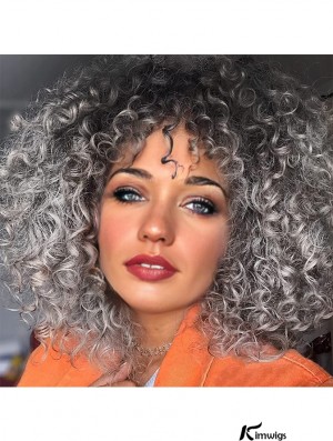 Curly Gray Wig with Bangs – Heat-Resistant Synthetic Wig for Black Women