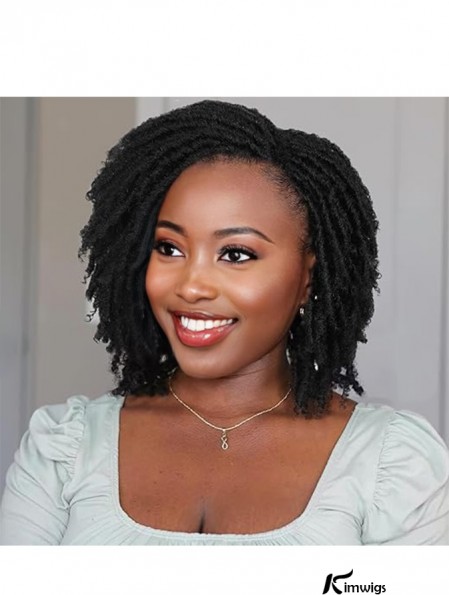 Black Women’s Short Faux Locs Twist Wig: Afro-Inspired Braided Curly Human Hair for African American Elegance
