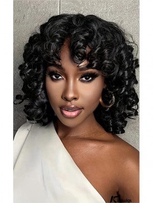 Authentic Curly Synthetic Wig with Bangs Flawless Natural Look for African American Women