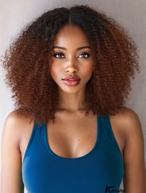 Afro Bomb Ombre Brown Synthetic Wig – 16 Inches Glueless Kinky Curly Wig Right for African America