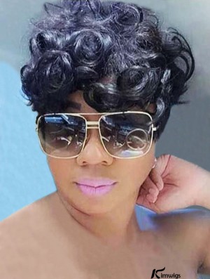 Black Women’s Short, Curly Pixie Synthetic Wig - Stylish African American Hairpiece