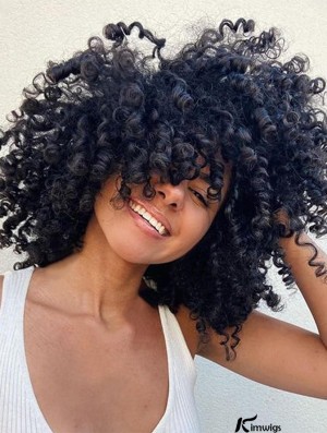 Bangs-Friendly Short Kinky Curly Afro Synthetic Wig Ideal for Daily Wear and Parties
