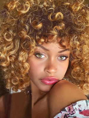 Bangs-Friendly Short Kinky Curly Afro Synthetic Wig Ideal for Daily Wear and Parties