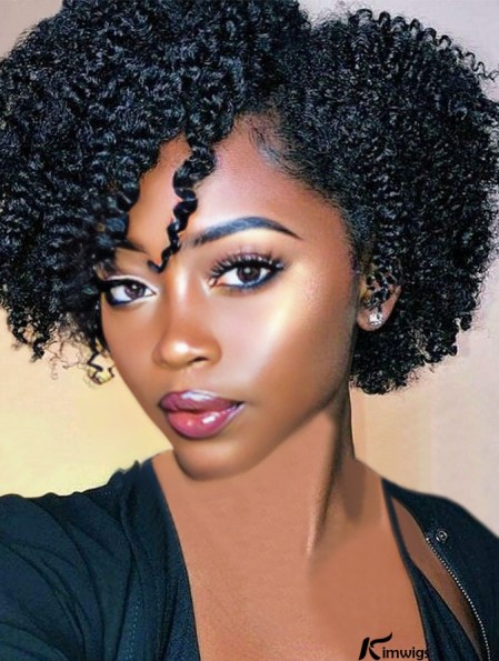 Black Side Part Short Kinky Curly Twist-Out Afro Wig for African American Women - Synthetic Full Head Wigs