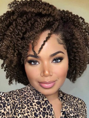 Side Part Short Kinky Curly Twist-Out Afro Wig for African American Women - Synthetic Full Head Wigs