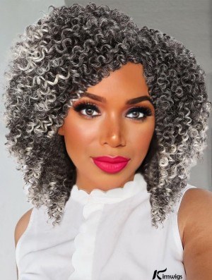 Side Part Short Kinky Curly Twist-Out Afro Wig for African American Women - Synthetic Full Head Wigs