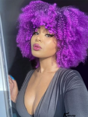 Chic Short Kinky Curly Afro Wig with Bangs - Fashionable Curly Hairstyle for Black Women