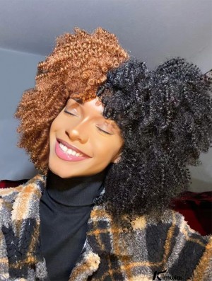 Chic Short Kinky Curly Afro Wig with Bangs - Fashionable Curly Hairstyle for Black Women