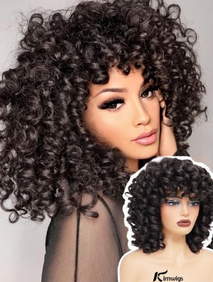Afro Curly Synthetic Hair Replacement Short Curly Wig with Bangs Full Curl Wigs for Black Women