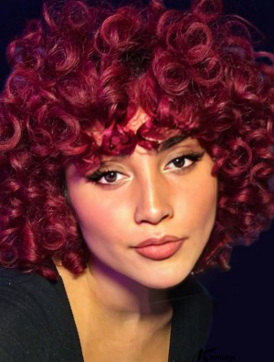 Afro Curly Synthetic Hair Replacement Short Curly Wig with Bangs Full Curl Wigs for Black Women