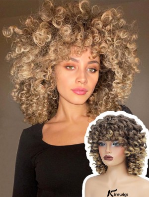 Afro Curly Synthetic Hair Replacement Short Curly Wig with Bangs Full Curl Wigs for Black Women
