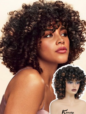 Afro Curly Synthetic Hair Replacement Short Curly Wig with Bangs Full Curl Wigs for Black Women