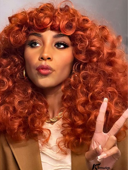 Long Curly Afro Wig with Bangs for Black Women - Big, Bouncy Synthetic Hair, No-Glue Option for Cosplay and Everyday Use