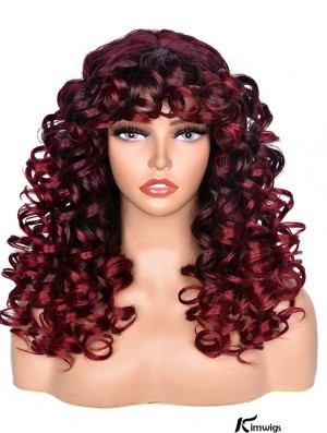 Long Curly Afro Wig with Bangs for Black Women - Big, Bouncy Synthetic Hair, No-Glue Option for Cosplay and Everyday Use