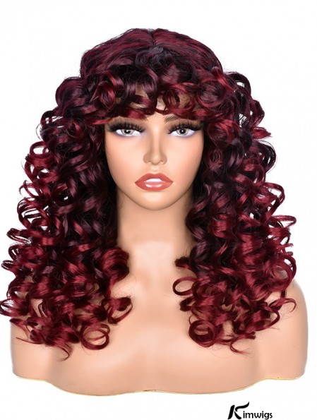 Long Curly Afro Wig with Bangs for Black Women - Big, Bouncy Synthetic Hair, No-Glue Option for Cosplay and Everyday Use