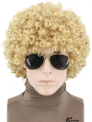 Blonde Rock Style Short Curly Afro Wig for Men - Ideal for Halloween, Disco, Hippie Themes, and Parties