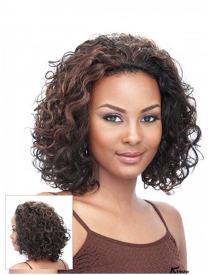 Curly Brazilian Remy Hair Brown Chin Length Exquisite 3/4 Wigs