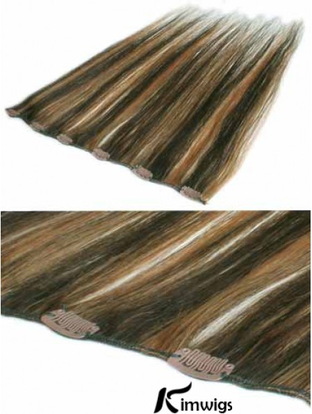 Fashion Brown Straight Remy Real Hair Clip In Hair Extensions