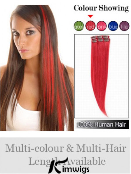 Fashionable Red Straight Remy Real Hair Clip In Hair Extensions