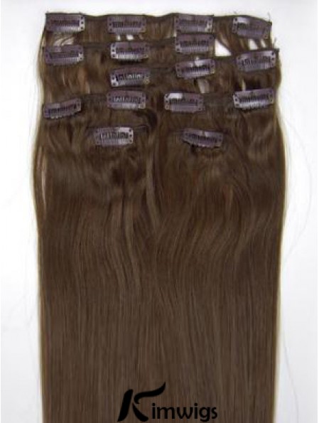 Perfect Brown Straight Remy Real Hair Clip In Hair Extensions