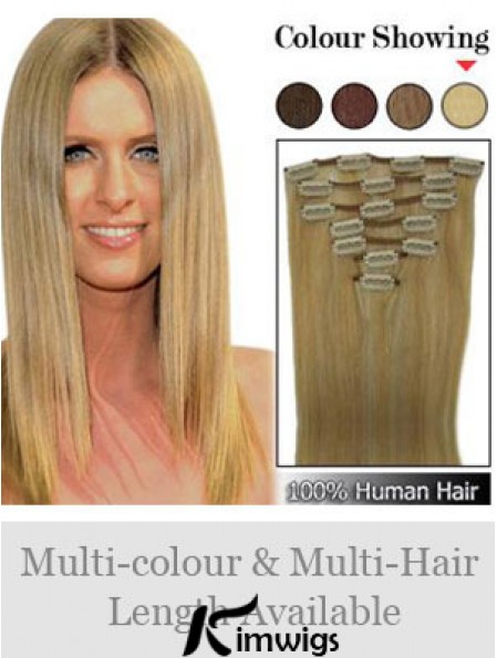 Stylish Blonde Straight Remy Real Hair Clip In Hair Extensions