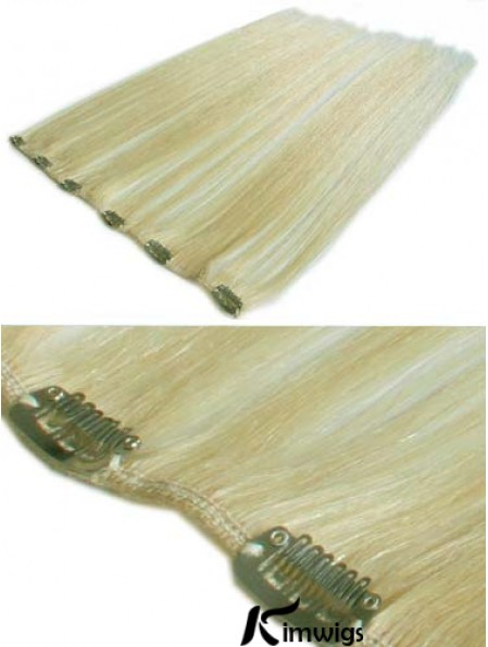 Designed Blonde Straight Remy Real Hair Clip In Hair Extensions