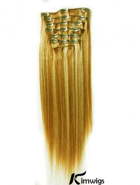 Durable Blonde Straight Remy Real Hair Clip In Hair Extensions