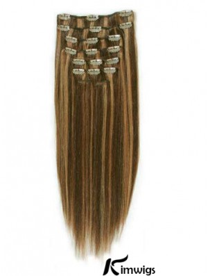 Fashion Brown Straight Remy Real Hair Clip In Hair Extensions