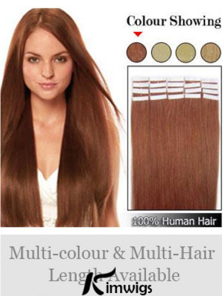 Auburn Straight Ideal Remy Real Hair Tape In Hair Extensions