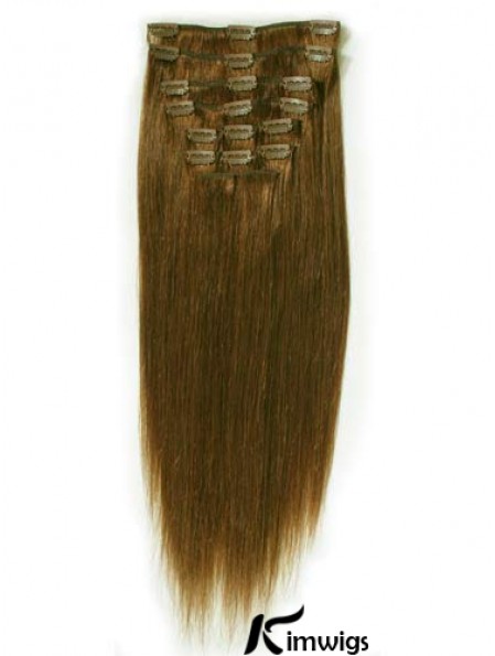 Ideal Brown Straight Remy Real Hair Clip In Hair Extensions