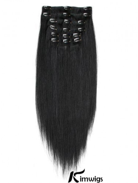 No-Fuss Black Straight Remy Real Hair Clip In Hair Extensions