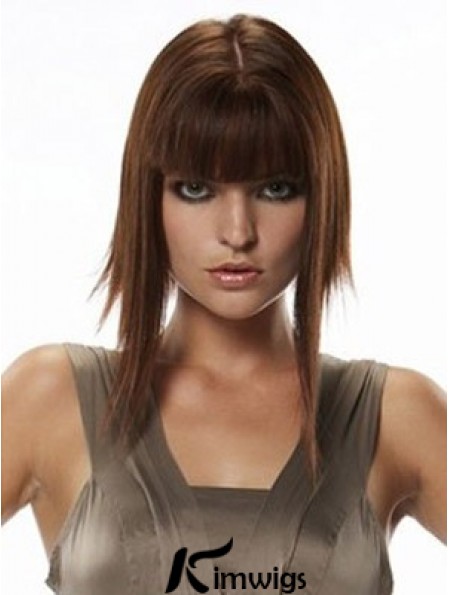 Real Hair Hairpieces Straight Style Long Length Auburn Color