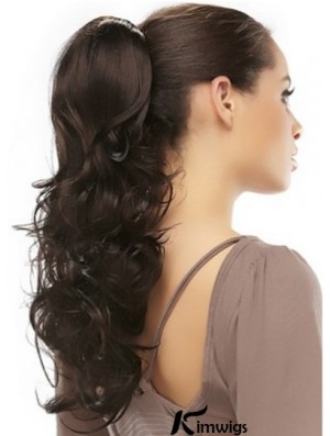 Clip On Ponytails Brown Color Long Length Wavy Style