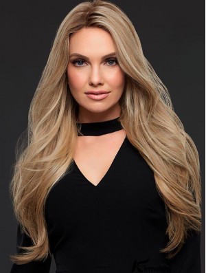 Sexy Good Blonde Long Wavy Without Bangs Real Hair Women Lace Front Wig 24 Inches