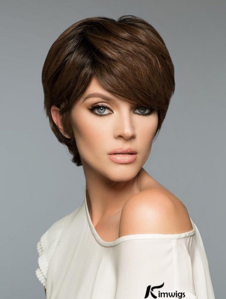 Fashion Brown Cropped Straight Boycuts Real Hair Wigs