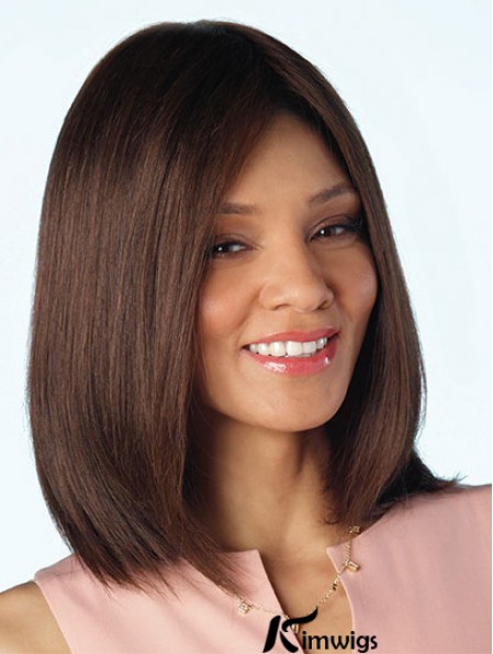 Brown Shoulder Length 14 inch Without Bangs Cheap Real Hair Wigs