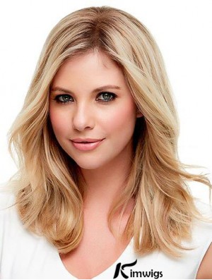 Real Hair Wavy Blonde With Monofilament Blonde Color Shoulder Length