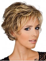 Short Bob Hair Wigs with Bangs Layered Cut Wavy Real Hair Wigs