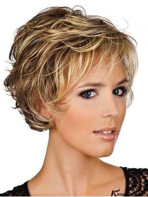 Short Bob Hair Wigs with Bangs Layered Cut Wavy Real Hair Wigs