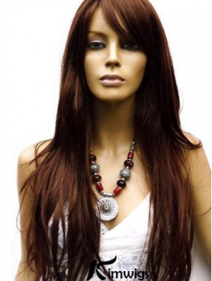 Real Hair Wig Long Length Auburn Color Lace Front With Bangs