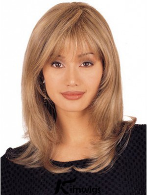 Straight Real Hair Lace Wigs Shoulder Length Blonde Color Layered Cut