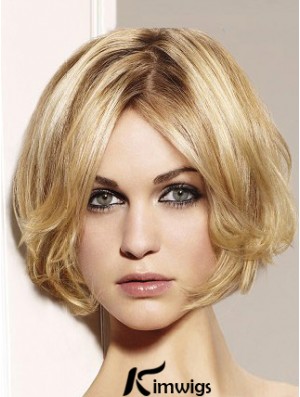 Blonde Bob Wig Remy Real Chin Length Lace Front Wavy Style