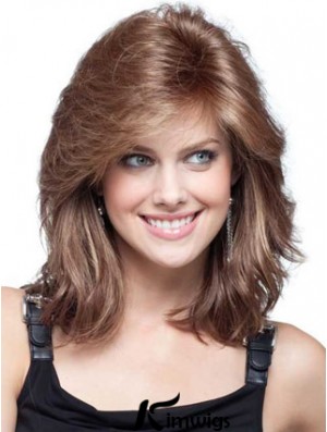 Flexibility Auburn Wavy Shoulder Length Remy Real Lace Front Mono Wigs