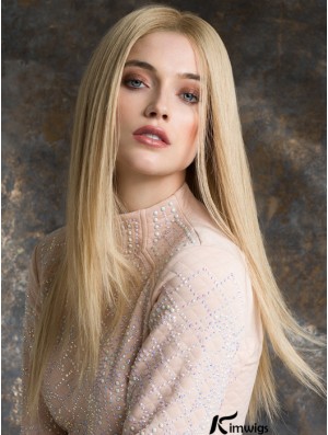 Monotop Real Hair Wigs Long Length Straight Style Blonde Color