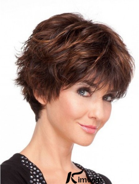 Remy Real Layered Short Wavy Monofilament Real Hair Wigs UK