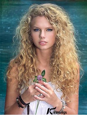 Fabulous Blonde Curly Long Real Hair Wigs With Monofilament Top Lace Front 